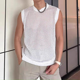 New Men Casual Hollow Out Tank Tops Sexy Transparent Solid Color Sleeveless Tees Fashion Fitness Vest Breathable Mesh Gym Tops
