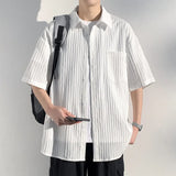 Summer Short Sleeved Shirt Men Black White Casual Shirts Men Streetwear Loose Pleated Shirts Man Fashion Shirt Large Size 5XL