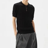 New Trendy Jacquarded Men Polo Shirt Light Luxury Casual Business Solid Color Knitted Short Sleeve T-shirt Fashion Stretchy Tops