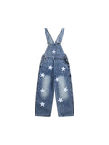 American Retro Star Splashing Print Denim Overalls Korean Style Fashion High-end Solid Color Jumpsuits Aesthetic All-match Chic