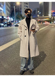 New 2025 Autumn Winter Men Imitation Wool Overcoat Stand Collar Mid Long Single Breasted Windproof Warm Coat Fashion Outerwear