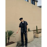 Summer Short Sleeved Shirt Men Fashion Apricot Black Casual Shirt Men Streetwear Korean Loose Hollow Shirt Mens Hawaiian Shirts