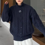 American New Twist Pattern Solid Cardigan Sweater Men's Autumn Winter Elegant Knitwear High-end Oversized Casual Sweater Jacket