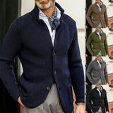 Knitted Mens Cardigan High Quality Button Mock Neck Sweater for Men Winter Fashion Suit Standing Collar Slimming Cardigans Men