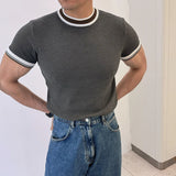 Men's Clothing Fashion Patchwork Tops Luxury High Quality Knit O Neck Short-sleeved T-shirt Leisure Popular Retro Slim Knitwear