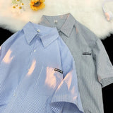 Japanese Striped Fashionable Short-sleeved Shirt Men Summer Thin Fashion Loose and Versatile Student Casual Shirt Aesthetic