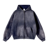 Men's Zip Up Hoodies Tie Dye Washed Double Oversize Cardigan Sweatshirt Loose Plus Plush Gradient Man Hooded Pullovers Winter