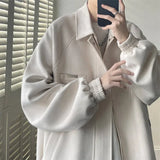 New Vintage Lapel Suede Bomber Jackets For Men Spring Casual Loose Zipper Cargo Jacket Hip Hop Fashion Y2K Cardigan Coats