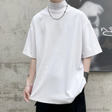 Men Tshirt Solid Streetwear Turtleneck Hip Hop Male Oversized T shirts Man Casual Short Sleeve Top Tees Black/White/Purple