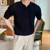 Casual Mens Short Sleeve Slim Polo Shirt Summer Fashion Solid Color Lapel Knit Polos Men Shirts Vintage Knitting Pullovers