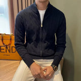 Autumn Retro Men's Zipper Cardigan Jacket Trending Jacquard Solid Color Long Sleeve Sweater Coats Premium Quality Knit Outerwear