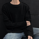 Simple Men's T-shirt Solid Color Long Sleeve Round Collar Niche Design Male Pullover Top Autumn Winter Tees
