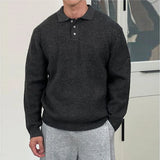 New British Retro Men Polo Neck Sweater Light Luxury Knit Loose Long Sleeve Pullover Casual Solid Color Premium Knitwear M-3XL