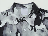 Summer Thin Short Sleeve Shirts Men Streetwear Vintage Ink Print Shirt Oversized Harajuku Chinese Style Casual Blouse Unisex