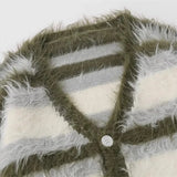 Striped Plush V-neck Sweater Men's Loose Casual Brushed Knit Trendy Couple Versatile Comfortable Harajuku High Street Cardigan