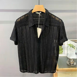 Men's Clothing Fashion Stripe Short Sleeve Shirt Summer Stylish Design Top Trendy Brand Streetwear Cool Casual Men's Shirt