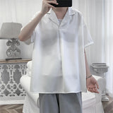 Mens Short Sleeve Shirt Pullover Small Suit Collar Loose Fit Solid Color Summer Casual Office Wear Daily Breathable Comfort