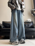 American style personality trend men and women straight leg spring and autumn washed jeans couple loose retro casual pants y2k