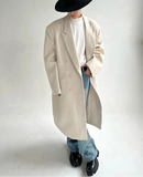 Autumn Winter  Long Beige Oversized Thick Warm Soft Wool & Blends Coat Men Double Breasted Loose Korean Fashion