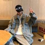 Men's Ripped Denim Jacket Autumn American Retro Washed Hip Hop Streetwear Cool Trendy Loose Casual Jacket Button Up Jeans Coat