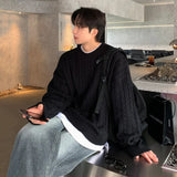 Winter Korean Fashion Jacquard Men Sweater Luxury Trendy O Neck Knitted Solid Color Pullover Leisure Long Sleeve Basic Knitwear