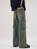 Spring and Autumn Retro Men and Women Trendy Straight Tube Multi Pocket Work Clothes Jeans American Couple Loose Casual Pants