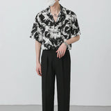 Summer Top Korean Loose High-grade Drape Ice Silk Shirt Men Short Sleeve Trendy Ink Print Non-ironing Hawaiian Shirts for Men