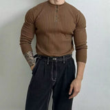 Autumn Clothing Men's Knit Henry Collar Pullover Sweater Luxury Vintage Button-down Long Sleeve Casual Streetwear Basic Shirts