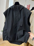 American Black Sleeveless Vest Thin Baseball Uniform Jacket Women Korean Hip Hop Summer Zipper Outer Wear Thin Vest Horse Clip