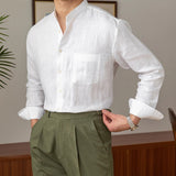 New Fashion Men Clothing Light Luxury Casual Textured Shirts Business Leisure Stand Collar Solid Color Long Sleeve Cardigan Tops