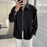 Fake Two Piece Solid Zipper Chic Shirt Turn-down Collar Handsome Long Sleeve Shirts Man Streetwear Casual Men's Clothing