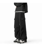 Black Casual Pants Men Fashion Retro Pocket Cargo Pants Men Japanese Streetwear Hip-hop Loose Straight Pants Mens Trousers