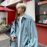 Harajuku Long Sleeve Plaid Shirts Men Autumn Loose High Street All-match Shirt Gentleman Camisa Check Tops Stylish 5XL-M
