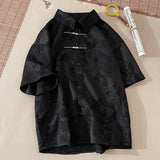 Summer Short-sleeved Shirt Men's New Chinese Men's National Trend Shirt Loose Large Size Metal Button Couple's Top Aesthetic