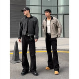 New Trendy Vintage Blackbell-bottom Men's Pants Extended Length High-fit Cleanfit Soft Jeans Casual Scene Male Style