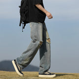 Men's denim pants - Summer American retro straight leg jeans loose and breathable high street fashion ripped casual pants