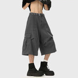 Summer Cotton Casual Pants Men Pocket Cargo Pants Men Japanese Streetwear Hip-hop Loose Wide Leg Pants Mens Calf-Length Pants