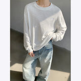 Spring Cotton Long Sleeved T-shirt Men Black White Casual T Shirt Men Streetwear Korean Loose Round Neck T Shirt Mens Top M-3XL