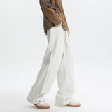 Men Casual Pants Spring Summer Straight Wide Leg Elastic Waist Patchwork Solid Color Plus Size Relaxed Fit Comfort Stretch Breat
