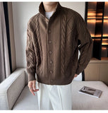 New Korean Style Jacquard Men Cardigan Jackets Fashion Luxury Knitted Button-down  Long Sleeve Sweater Coat Winter Warm Knitwear