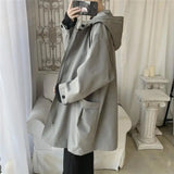 Hooded Trench Men Baggy Zip-up Overcoat Fashion Ulzzang Handsome Daily Pockets Mature Streetwear Personality Spring Autumn Soft