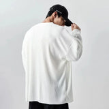 White V-neck Pleated Stripe T-shirt for Men Large Size Silky Soft Long Sleeved T-shirt Summer Loose No Ironing Bottomed Shirt
