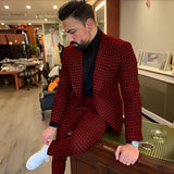 Houndstooth Men's Slim Fit Suit 2-piece Set Winter Wool Blazer Pants Wedding Groom Tuxedo Men's Workwear Outfit