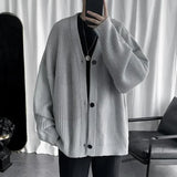 Knit Sweater Male Black Coat Cardigan Men's Clothing Japanese Harajuku Fashion V Neck Plain Solid Color Jacket Knitwears X Ugly