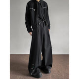 Fashion Black Casual Pants Men Buttons Design High Street Hip-hop Wide Leg Mopping Trousers All-match Casual Korean Style
