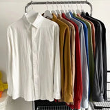Men's Loose Long Sleeve Shirts Casual Solid Colors Cotton Linen Cool Summer Breathable Trendy Baggy Shirt Male Button Up