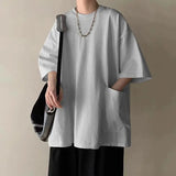 Men's Pocket Patchwork O-Neck Solid Short Sleeve T-Shirts Loose Fashion Summer New Plus Size Basic Tops Trend Casual Men Clothes