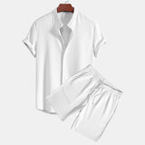 Men's Shorts Sets Fashion Solid Vacation Beach Outfit Summer Tracksuits Lapel Button Shirt and Shorts Casual Two Piece Sets