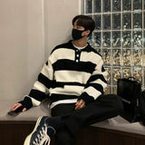 New Fashion Striped Men Polo Sweater Light Luxury Korean Popular Knitwear Premium Quality Long Sleeve Pullover Trendy Streetwear