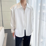 Fake Two Piece Solid Zipper Chic Shirt Turn-down Collar Handsome Long Sleeve Shirts Man Streetwear Casual Men's Clothing